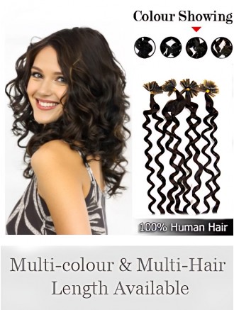 Black Curly Remy Human Hair Nail/U Tip Extensions Wholesale