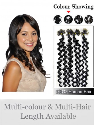 Black Curly Remy Human Hair Nail/U Tip Extensions Wholesale