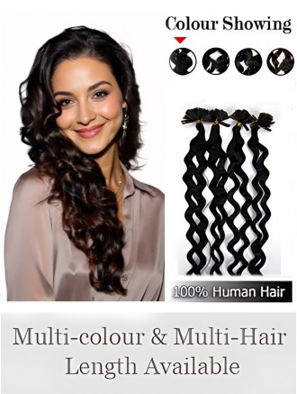 Black Curly Remy Human Hair Nail/U Tip Extensions Wholesale