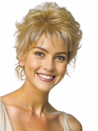 Short Curly Blonde Flexible Synthetic Half Wig Wholesale