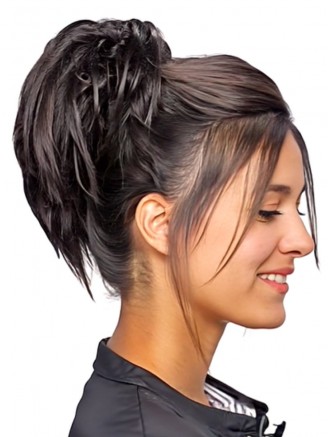 Wholesale Short Brown Synthetic Clip-On Hairpiece – Straight 7 Inch