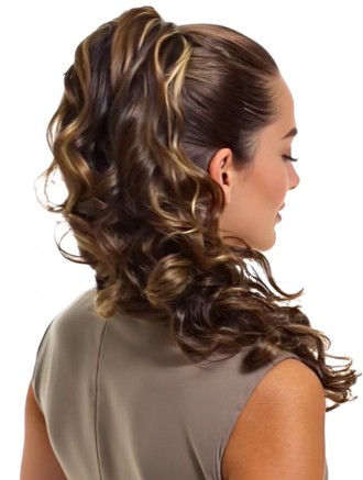 Wholesale Curly Brown Synthetic Ponytail Hairpiece – 18 Inch Claw Clip
